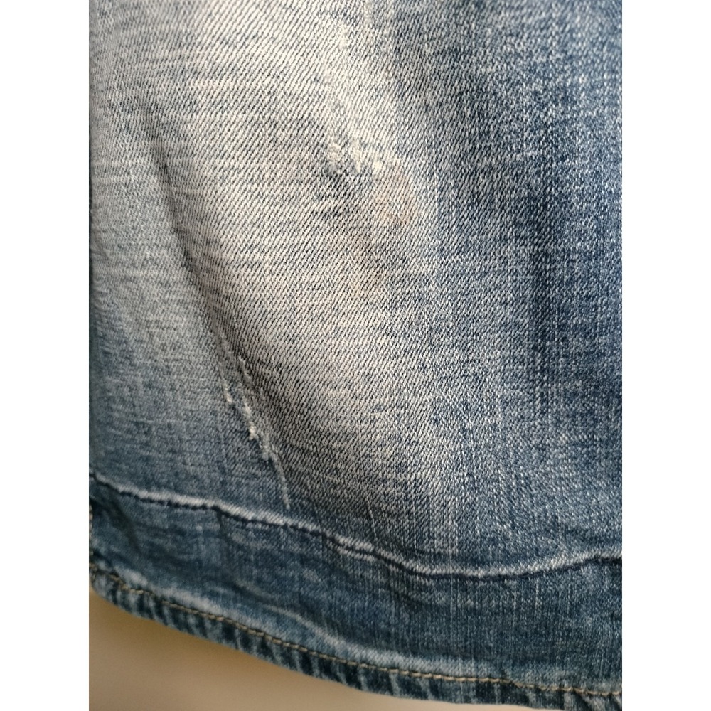 Fashion Homme Distressed Denim Shorts Size 33 Blue Acid Wash Graphic Cuff Punk - Picture 15 of 16
